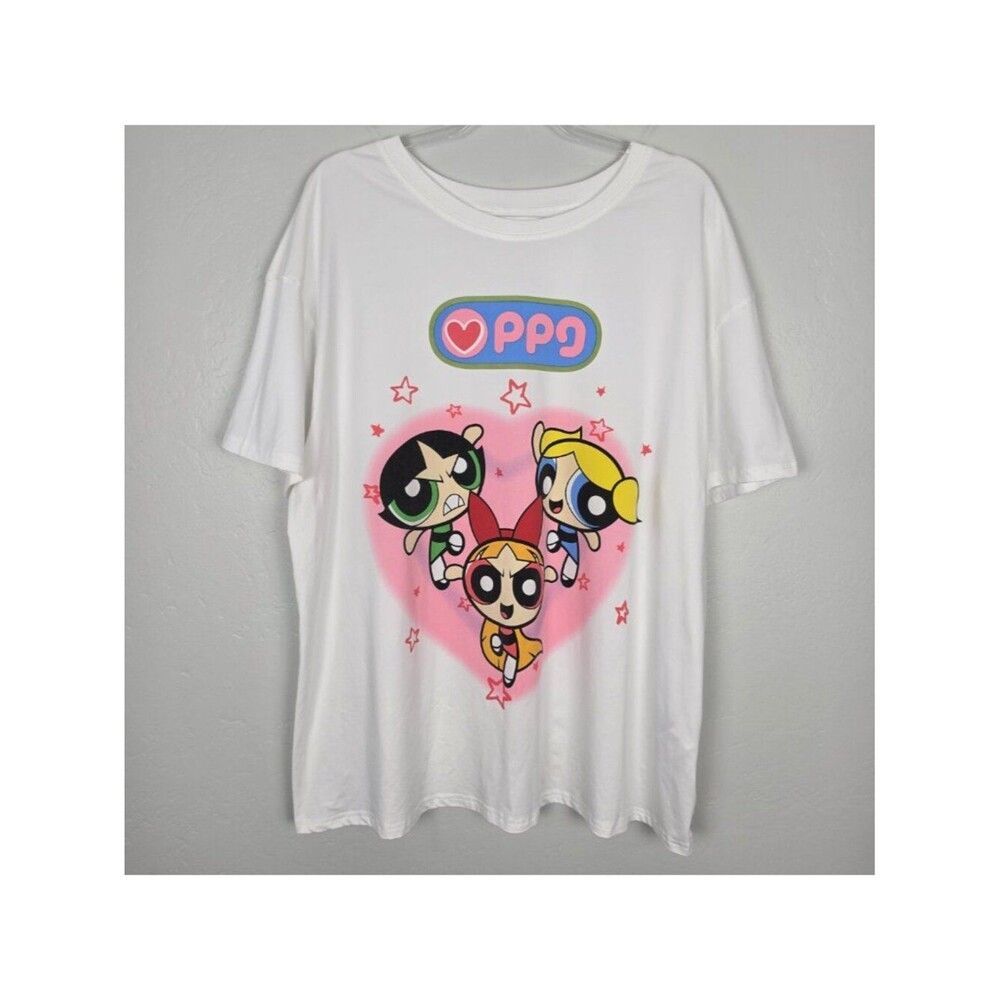 The Powerpuff Girls Cartoon Network Romwe T-Shirt Short Sleeve White Size 1XL